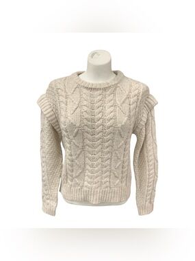 By The River Textured Cable Crewneck Sweater in Cream Size S